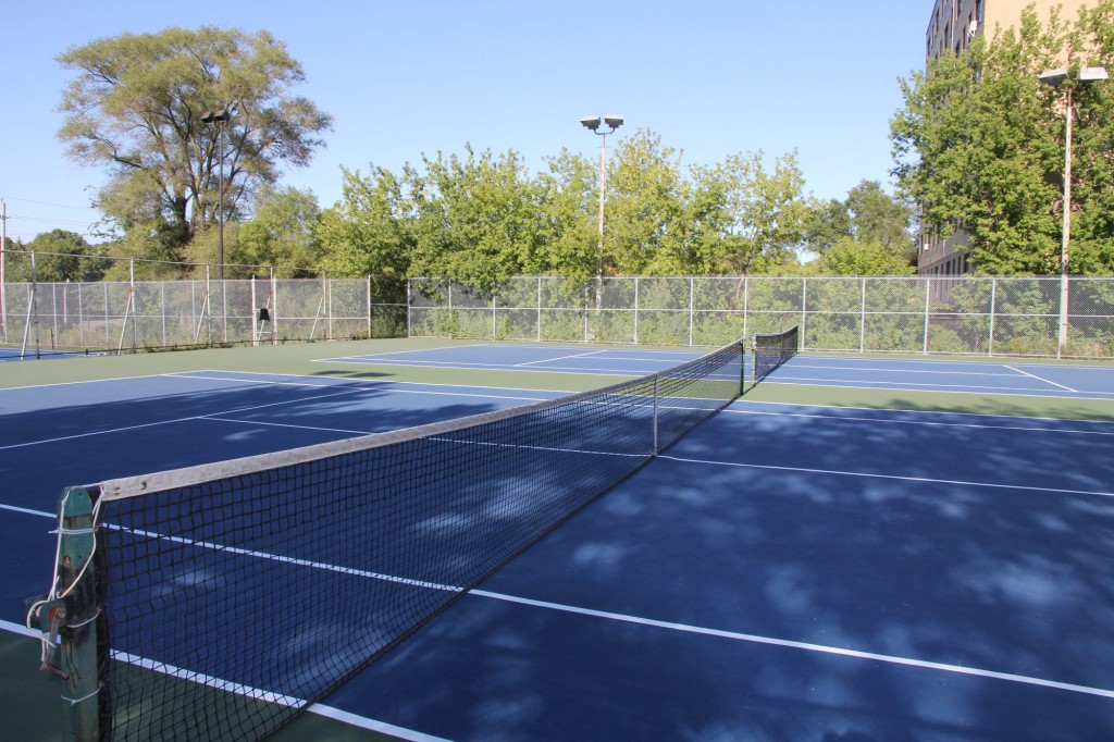 Newly resurfaced blue and green tennis courts in Toronto
